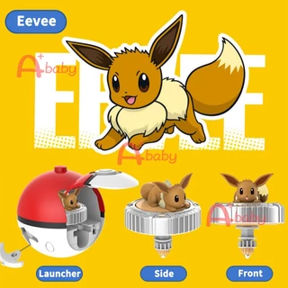 Pokemon Spinning Tops ลูกข่าง ของเล่นฟิกเกอร์ (เบย์เบลด ไจโร ไจโรสโคป) พร้อมฟิกเกอร์ PokeBall Launcher (Pikachu Eevee Squirtle Charmander Mew)