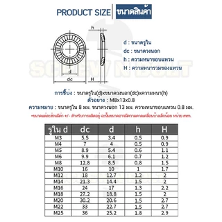 แหวนรอง แหวนรองน็อต ล็อค ฟันบนลาง กันสั่น กันคลาย สแตนเลส 304 - M3-M25 / Serrated Lock Washer SUS304