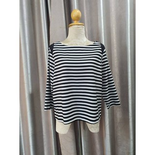 FF02393 เสื้อแฟชั่น สีขาวลายทางดำ มือสอง BEAM อก 40 นิ้ว