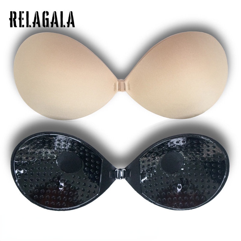 RelaGala แฟชั่นผู้หญิงที่ไม่มีสายหนังที่มองไม่เห็นผ้ามันวาวรอบถ้วย Gathering แพทช์เต้านมซิลิโคนระบายอากาศ