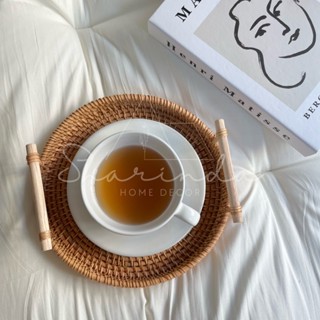 ถาดเสิร์ฟอาหาร ถาดใส่อาหาร ถาดหวายทรงกลม พร๊อพถ่ายรูป ของแต่งบ้าน Rattan tray