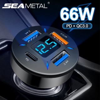 SEAMETAL 66W ที่ชาร์จในรถ QC3.0 + PD 4USB Quick Chagring 12V 24V Smart Fast Chargers พร้อมโวลต์มิเตอร์ LED