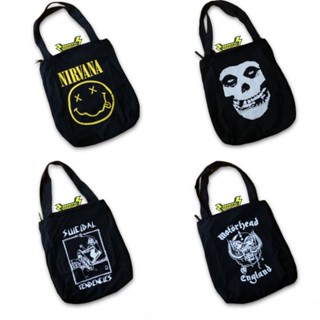 Nirvana/misfits/motorhead/band กระเป๋าโท้ทมีซิป