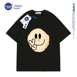 เสื้อยืดแขนสั้น พิมพ์ลายหน้ายิ้ม NASA แฟชั่นฤดูร้อน สําหรับผู้ชาย และผู้หญิง