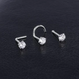 1 ชิ้นคริสตัลสีสันสดใสสแตนเลสจมูกเจาะรอบหัวใจ Star CZ Studs Nostril เครื่องประดับ