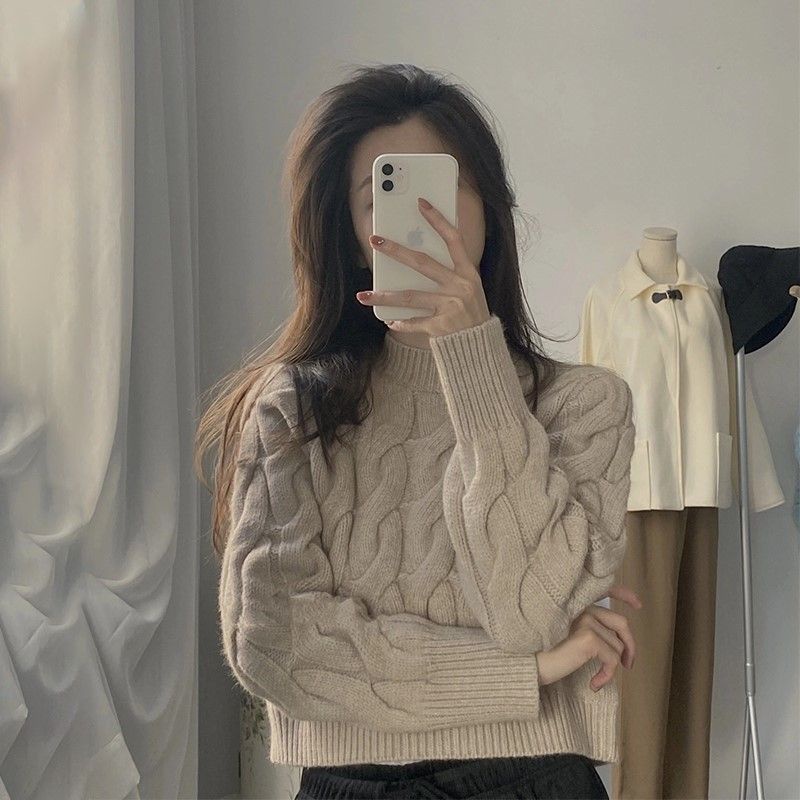 [พร้อมส่ง] เสื้อกันหนาว ผ้าถัก แบบสวมหัว แนวเรโทร สไตล์เกาหลี