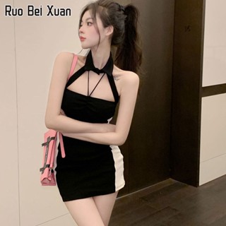 RUO BEI XUAN เดรสสตรี เดรสคอตั้ง เดรสแขนกุด ทรงสลิม กระโปรงสะโพกเข้ารูป