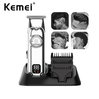 Kemei ปัตตาเลี่ยนตัดผม โลหะ ไร้สาย ขนาดเล็ก มืออาชีพ สําหรับผู้ชาย