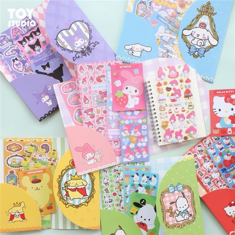 รุ่นใหม่ Set Sticker Sanrio แบบซอง สติ๊กเกอร์ ซานริโอ้ เซตหลายแผ่น Hello Kitty My melody Kuromi Cinnamon