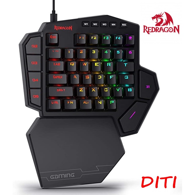 Redragon K585 DITI คีย์บอร์ดเล่นเกม RGB มือเดียว, Bleu switch, สำหรับเล่นเกมมืออาชีพพร้อมปุ่มมาโคร