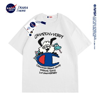 เสื้อยืดแขนสั้น ผ้าฝ้าย ทรงหลวม ลาย NASA สไตล์เรโทร อเมริกัน แฟชั่นฤดูร้อน สําหรับผู้หญิง และคู่รักเสื้อยืด _29