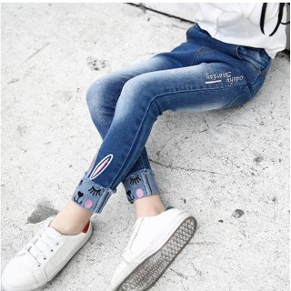 กางเกงยีนขายาว ปักลายกระต่าย สําหรับเด็กผู้หญิง#clothes สําหรับเด็กผู้หญิง