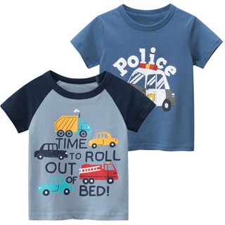 2023 New Boys Fashion Short Sleeved T-shirt Kids Car Full Printed Top Children Summer Clothing