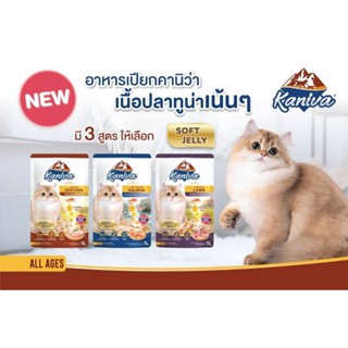 Kaniva Pouch 12ซอง อาหารเปียกแมวคานิว่า 3สูตร สูตรเนื้อไก่,ปลาแซลมอน,เนื้อแกะยกโหล12ซอง