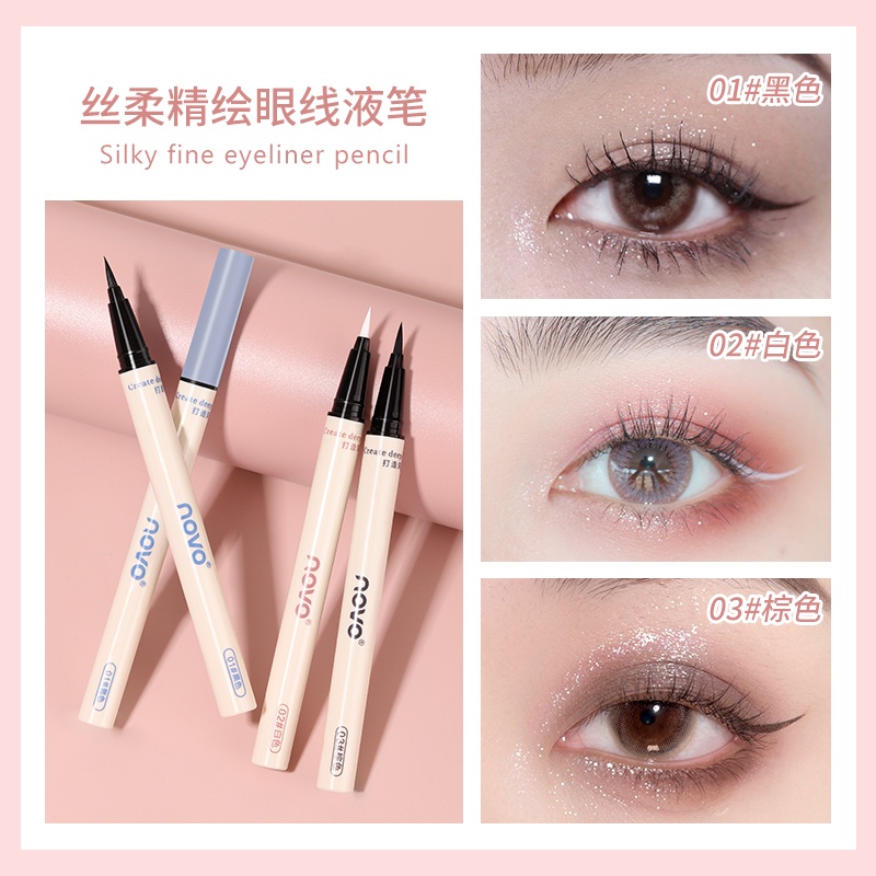 5827 (ใหม่/แท้) อายไลน์เนอร์ NOVO eyeliner หัวแปรงเรียวเล็กสุดๆ สีชัด เส้นคม ติดทน กันน้ำ