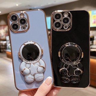 【กับผู้ถือ】3D เคสกันกระแทกนักบินอวกาศ For iPhone 11 13 12 14 Pro Max 7 8 Plus 14Pro/X XR XS Max เคสสำหรับ Popsocket Case