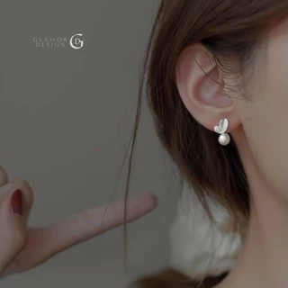 GLAMOR✨ต่างหูไข่มุกแท้ Pearl Leaf ต่างหูไข่มุก เม็ดใหญ่ ต่างหูเงินแท้ ต่างหูมุกเกาหลี ตุ้มหูมุก