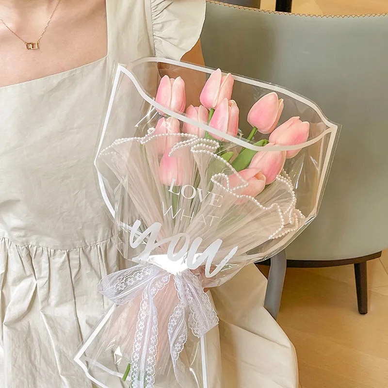 กระดาษห่อช่อดอกไม้ สีโปร่งใส แบบเรียบง่าย เหมาะกับของขวัญคริสต์มาส และปีใหม่