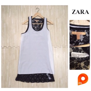 ZARA เดรสผ้าชีฟองสีขาว ซับในลูกไม้ size M อก 34”-35” สภาพใหม่