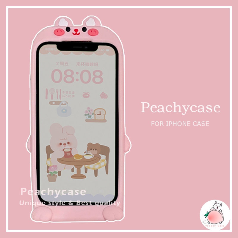 เคสโทรศัพท์มือถือ ซิลิโคนนิ่ม กันกระแทก ลายกระต่ายน่ารัก 3D สีชมพู สําหรับ iPhone 14 13 12 Pro Max 11 iphone11 13pro 14promax