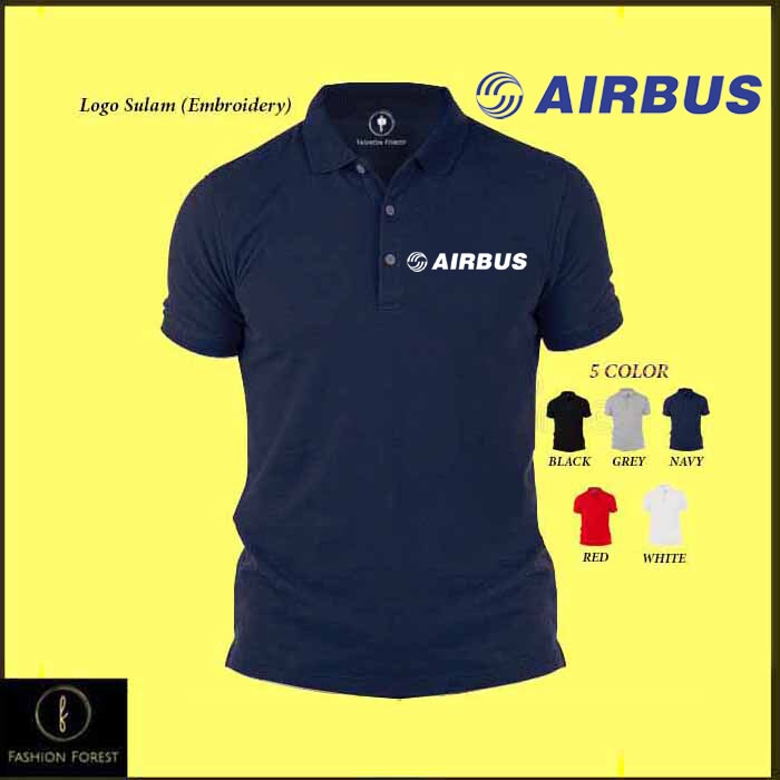 Baju โลโก้ Sulam Polo คลาสสิก T เสื้อโลโก้ AIRBUS เย็บปักถักร้อยสําหรับชายและ WOMRN ชุดพนักงานแขนสั้น 100% COTTON FGL