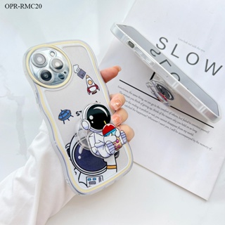 Realme C21 C21Y C25Y C20 C20A เคสเรียวมี สำหรับ Cartoon Cute Astronaut Wave Bracket เคส เคสโทรศัพท์ เคสมือถือ Soft Case Protective Shockproof Full Back Cover Casing