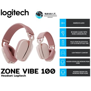 COINSคืน15%⚡FB9JMZV6⚡ หูฟังไร้สายน้ำหนักเบา HEADSET LOGITECH ZONE VIBE 100 (สีชมพูROSE) - รับประกัน 1 ปี