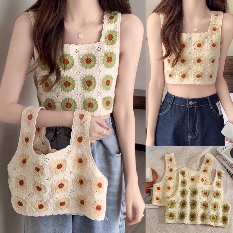 เสื้อกล้ามถักไหมพรม เสื้อครอป