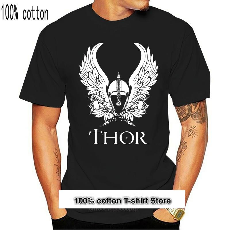 เสื้อยืดผู้ชายลายพิมพ์ Cool Vikings Thor Valhalla สวมใส่ได้ทุกวัน