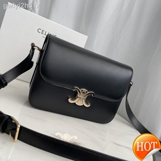 ☾۩【Free Shipping】Cowhide2021 latest brand women bag Cowhide black bag Brass lock bag Square leather bag Outdoor leisure