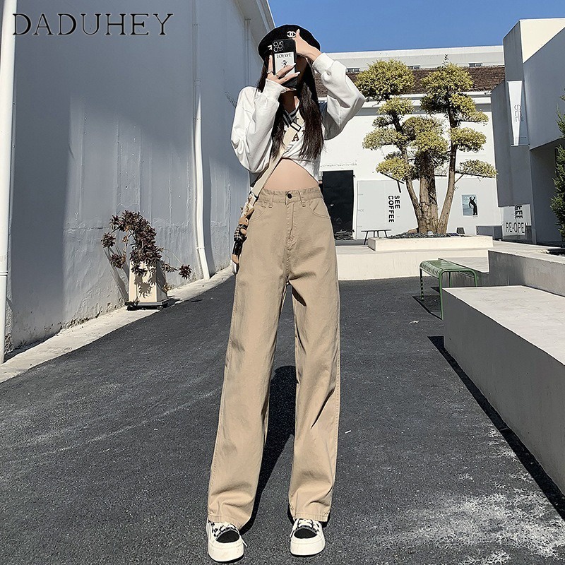 DaDuHey2026 Ins 2023 Early Spring Women's Korean Style Khaki High Waist Slimming Pants Straight Wide Leg Loose Casual Fashion Jeans