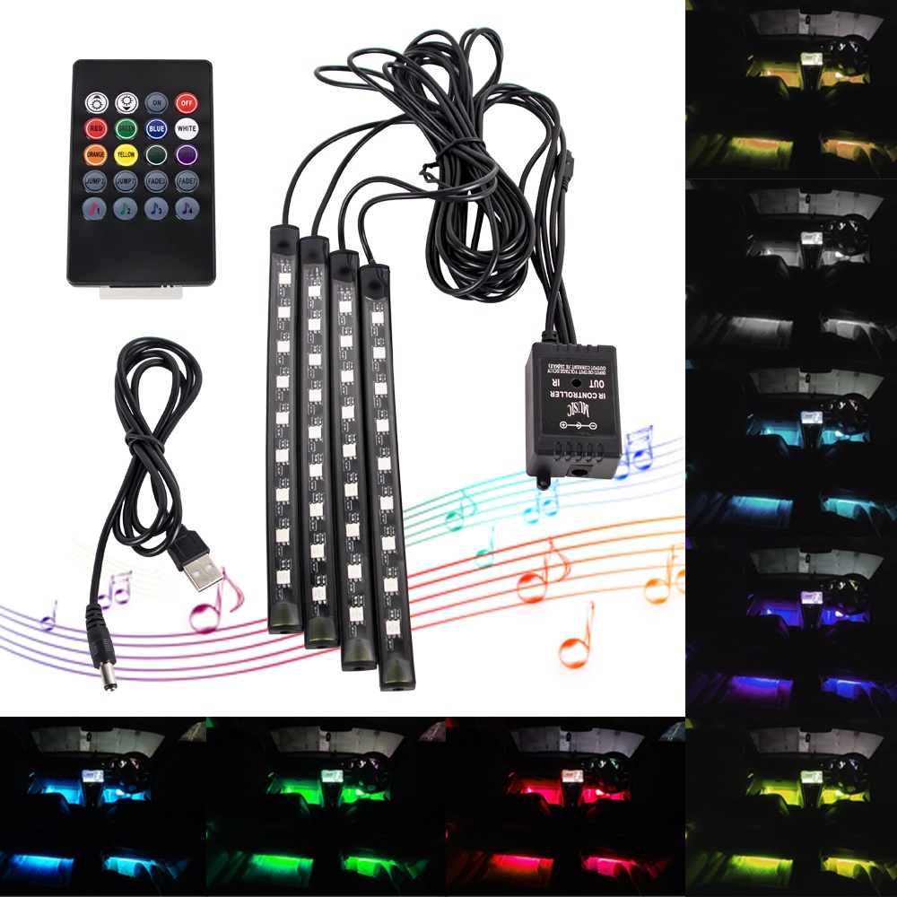 Neon 36 Led Car Interior Ambient Foot Light With Usb Wireless Remote Music App Control Auto Rgb Atmosphere Decorative La
