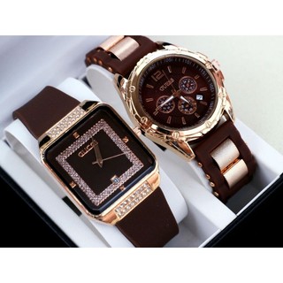 (Cod)Jam Tangan Wanita Buy1+Get1 Fashion G1Mata/Gues Ring Tanggal Aktif Strap Rubber/Karet(Dikirim Jakarta)