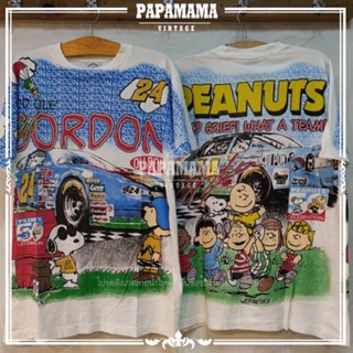 [ SNOOPY ] PEANUTS  NASCAR Original BOOTLEG OVP ALL OVERPRINT เสื้อการ์ตูน เสื้อวินเทจ papamama vintage shirt