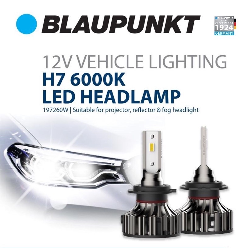 BLAUPUNKT หลอดไฟหน้ารถยนต์ ขั้ว H7 LED HEADLAMP VEHICLE LIGHTING 6000K [2 หลอด]