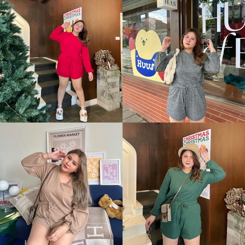 Potato set ชุดเซทผ้าไหมพรม แขนยาว freesize MerryChubbyHouse