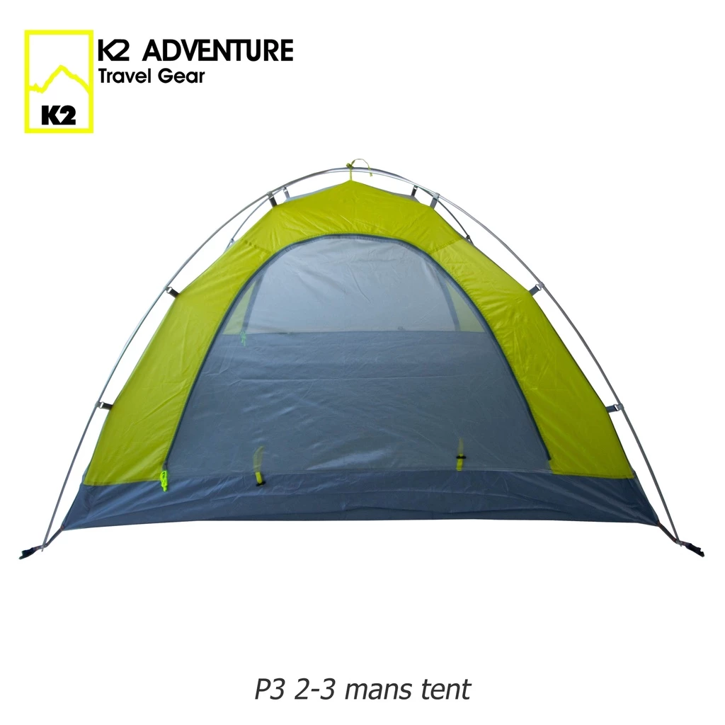 เต็นท์ K2 ADVENTURE รุ่น P3 สีเขียว นอน 2-3 คน เก็บเล็ก น้ำหนักเบาเสาอลู กันฝนกันลม มอเตอร์ไซค์ thumbnail 7