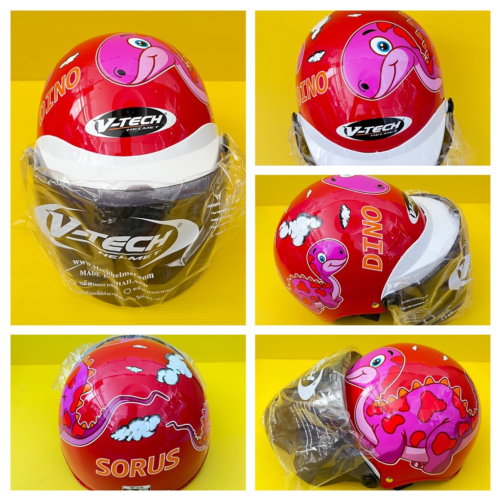 หมวกกันน็อคเด็ก vtech ลายการ์ตูนไดโนเสาร์ สีแดง มอก (สินค้ามีตำหนิ)