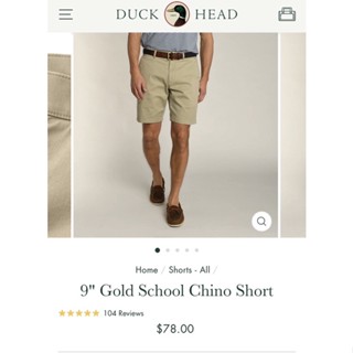 The Duck Head 9" Gold School Chino Short กางเกงขาสั้น ชิโน่ ผู้ชาย ดั๊กเฮดว