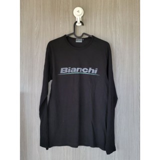 (Used) เสื้อยืด แขนยาว นักปั่น Bianchi สีดำ สกรีนลาย Bianchi ด้านหน้าและ ด้านหลัง ลายเล็กกว่าแขนขวามีลายสีเทาเล็กๆสภาพดี