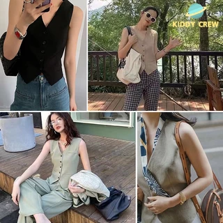NEW เสื้อกั๊ก เสื้อคลุมกั๊กแขนกุด ดีไซน์กระดุมแถวหน้า คอลึก ผ้าดีใส่สบายมาก