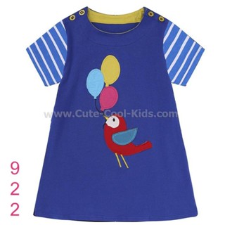 TSG-922 เสื้อยืดเด็กผู้หญิงสีน้ำเงิน ลายนก+ลูกโป่ง Size-120 (5-6Y)