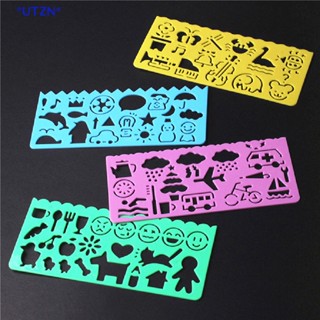 UTZN&gt; 4pcs Korea Stationery Cartoon Ruler Oppssed Drawing Template Mould new