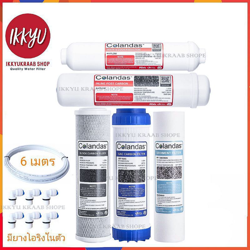 ชุดไส้กรองน้ำดื่ม Colandas RO  5 ขั้นตอน ฟรี PP  1 ชิ้น  (GAC)
