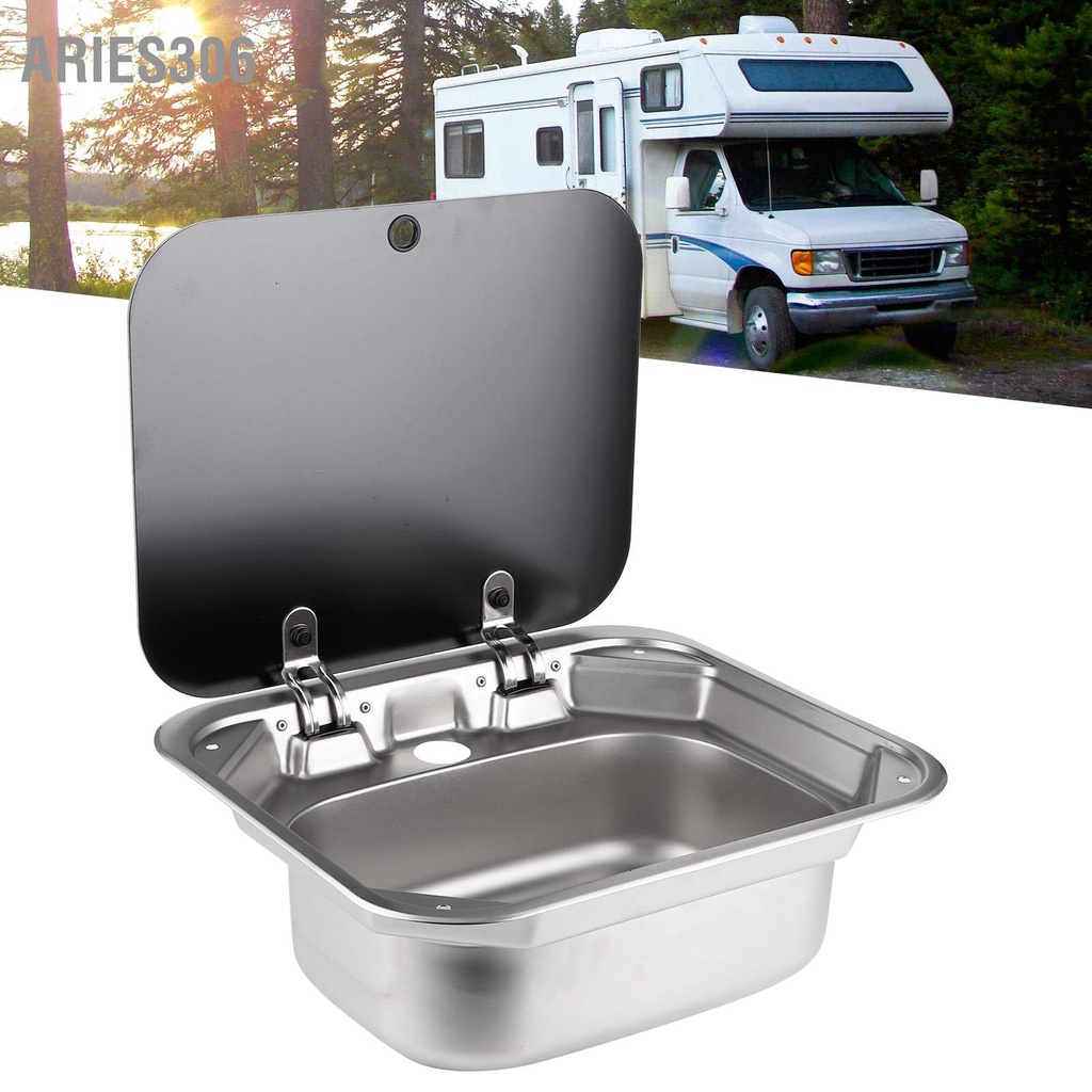 Aries306 อ่างล้างจาน สเตนเลส ทรงสี่เหลี่ยม พับได้ พร้อมฝากระจกนิรภัย สําหรับ Rv Caravan'