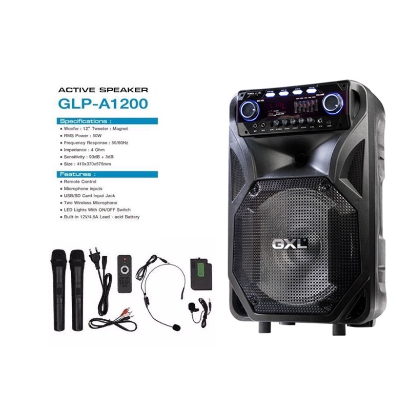 IP SHOP ลำโพงบลูทูธ แบบมีล้อลาก GXL รุ่น GLP - A1200 พร้อมไมค์ไร้สาย 2 ตัว ของแท้ 100%