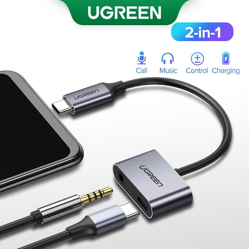 UGREEN 2 in 1 อะแดปเตอร์สายเคเบิล แยกพอร์ตเสียบ ประเภท C 3.5 มิลลิเมตร สำหรับ Huawei P20