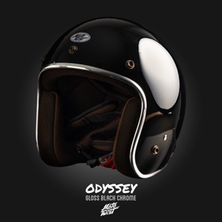 MOTOTWIST หมวกกันน็อคแบรนด์ไทยงานคุณภาพ รุ่น Odyssey สีดำเงา ขอบโครเมียม ไซส์ S-XXL