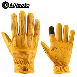 Mjmoto ถุงมือหนัง ระบายอากาศ สีดํา สีเหลือง สไตล์เรโทร สําหรับผู้ชาย MOG-001