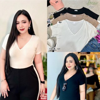 Plus size พร้อมส่ง V51 เสื้อคอวีเข้ารูป ใส่สบาย เสื้อสาวอวบ 100KG